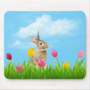 Bunny in Tulips Mouse Pad