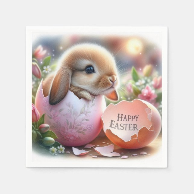 Bunny Inside a Decorative Egg with Flowers Napkins (Front)