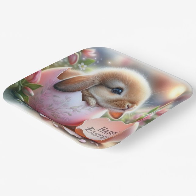 Bunny Inside a Decorative Egg with Flowers Paper Plates (Angled)