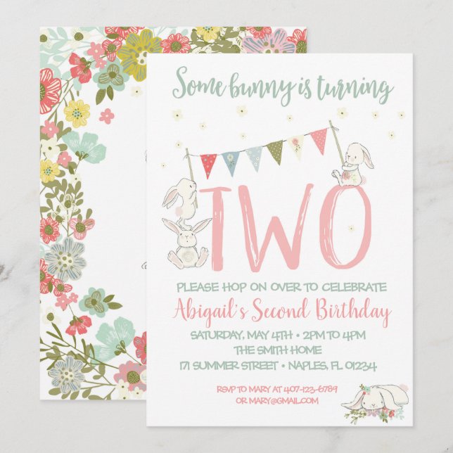 Bunny Invitation, Bunny Birthday Invitation (Front/Back)