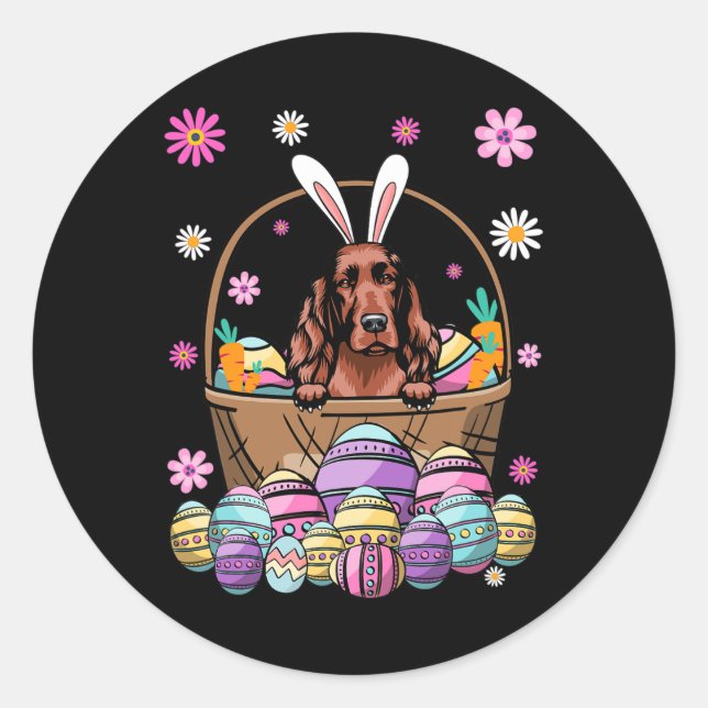 Bunny Irish Setter Dog Happy Easter Day Lover Egg  Classic Round Sticker (Front)