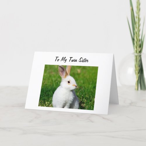 BUNNY IS HOPPING BY TO YOUR TWIN SISTER BIRTHDAY CARD