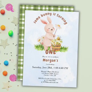 Bunny Is Turning One Cute Baby Rabbit 1st Birthday Invitation