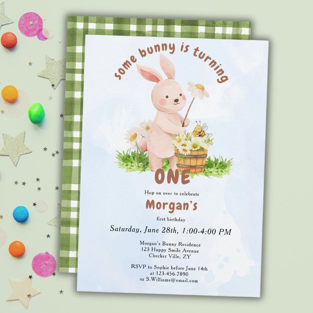 Bunny Is Turning One Cute Baby Rabbit 1st Birthday Invitation (Creator Uploaded)