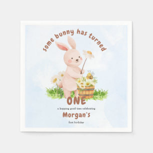 Bunny Is Turning One Cute Baby Rabbit 1st Birthday Napkins