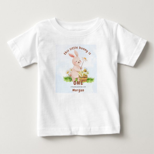 Bunny Is Turning One Cute Baby Rabbit 1st Birthday T-Shirt (Front)
