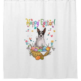bunny jack russell dog happy easter day with easte shower curtain