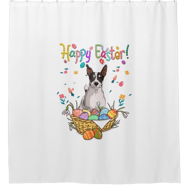 bunny jack russell dog happy easter day with easte shower curtain (Front)