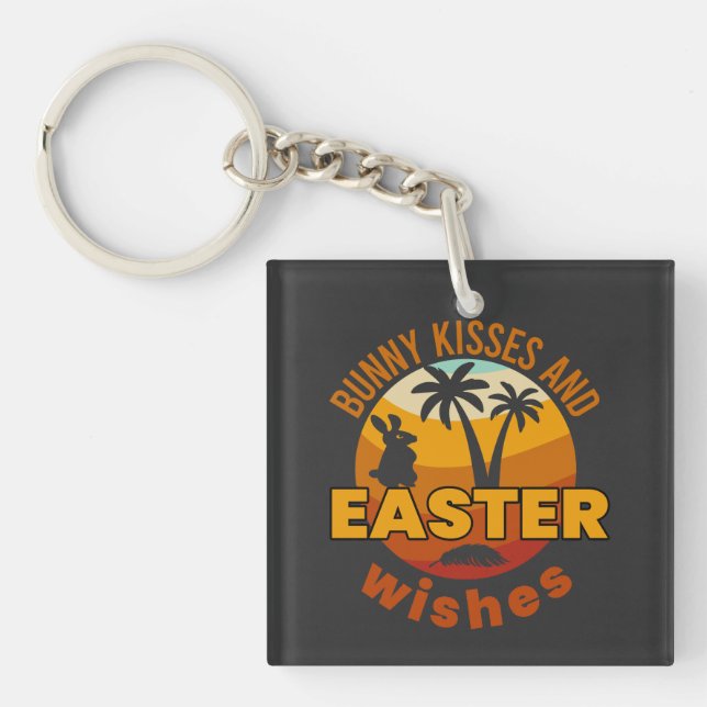 Bunny kisses and Easter wishes, Happy Easter Day Keychain (Front)