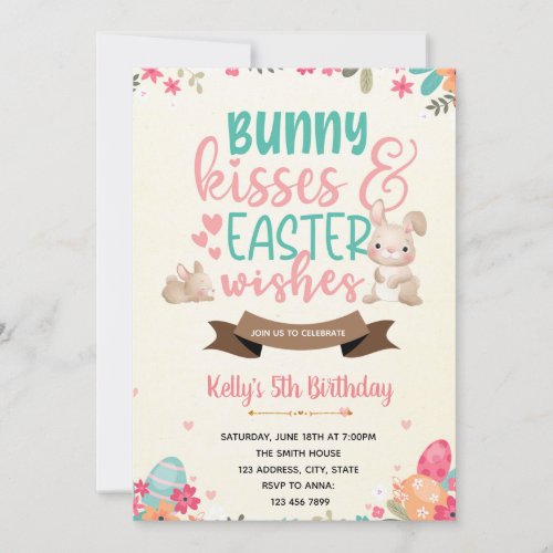 Bunny kisses and easter wishes invitation