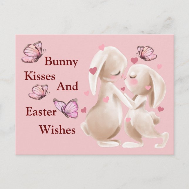 Bunny Kisses And Easter Wishes Postcard (Front)