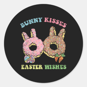 Bunny Kisses Easter Wishes Bunny Donut Egg Hunting Classic Round Sticker