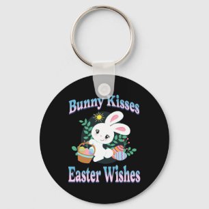 Bunny Kisses Easter Wishes Cute Easter Bunny Eggs Keychain