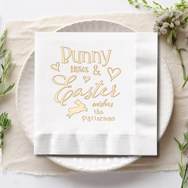 Bunny Kisses Easter Wishes Personalized Name Foil Napkins (Creator Uploaded)