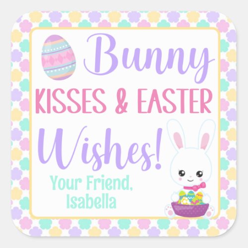 Bunny Kisses  Easter Wishes Square Sticker