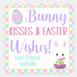 Bunny Kisses & Easter Wishes Square Sticker
