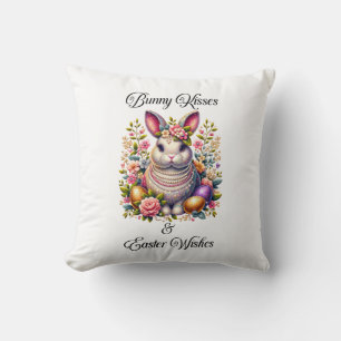 Bunny Kisses & Easter Wishes Throw Pillow 