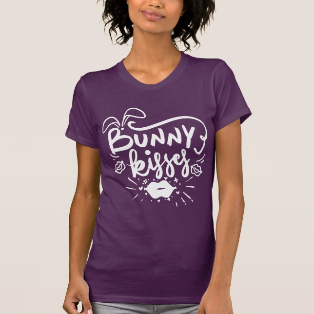 Bunny Kisses White Script Quote Easter T-Shirt (Front)