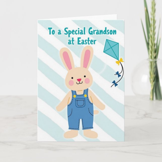Bunny Kite Striped Spring Card (Front)