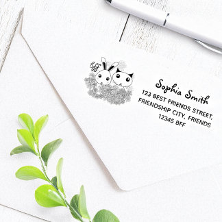 Bunny Kitten Animal Friends Kids Return Address Self-inking Stamp
