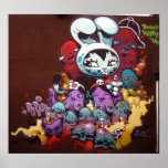 Bunny Kitty spray paint on wall Poster