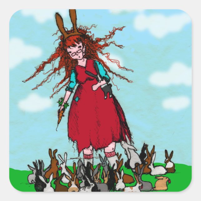 BUNNY LADY SQUARE STICKER (Front)