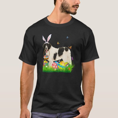 Bunny Landseer With Egg Basket Easter Hunting Egg  T_Shirt