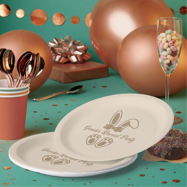 Bunny Light Beige Minimalist Gender Reveal Paper Plates (Multi)