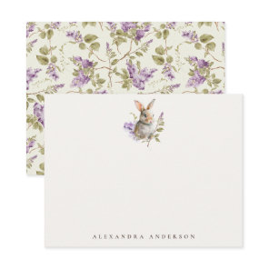 Bunny Lilac Floral Watercolor Personal Stationery Note Card