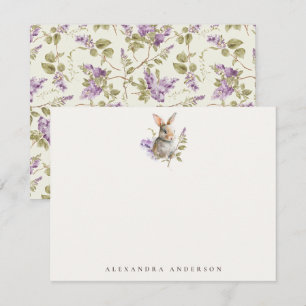 Bunny Lilac Floral Watercolor Personal Stationery Note Card