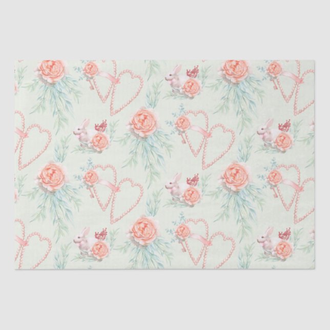 Bunny Love and Roses Watercolor Tissue Paper (Front)