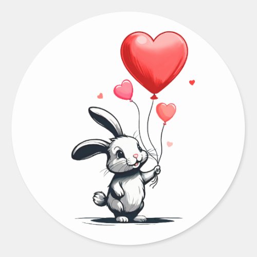 Bunny Love Balloons  Classic Round Sticker