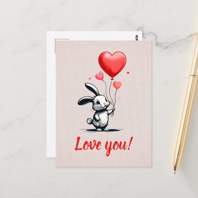 Bunny Love Balloons  Postcard (Front/Back In Situ)
