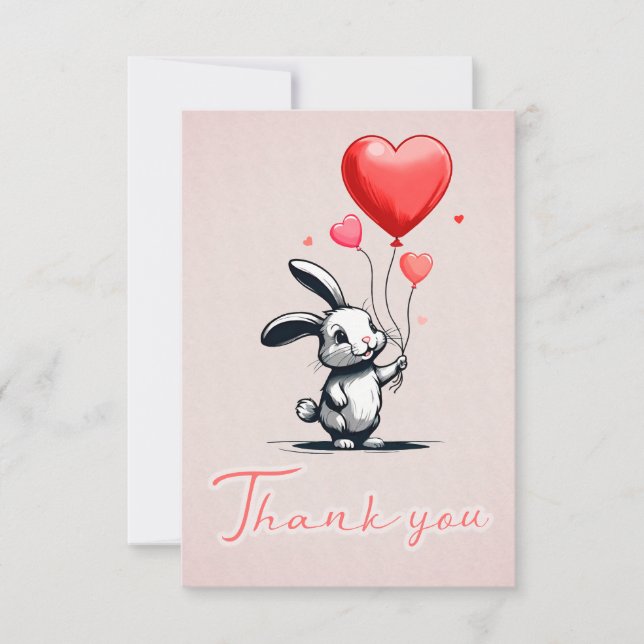 Bunny Love Balloons Thank You Card (Front)