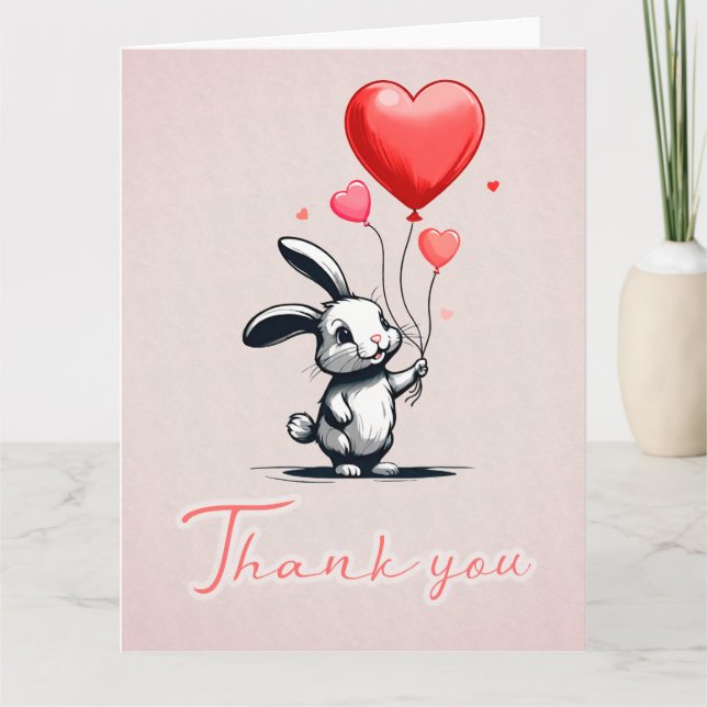 Bunny Love Balloons Thank You Card (Front)