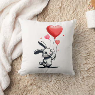 Bunny Love Balloons Throw Pillow