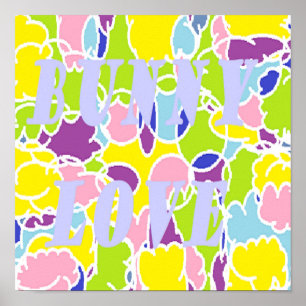 Bunny Love bright light colors almost pastel shade Poster