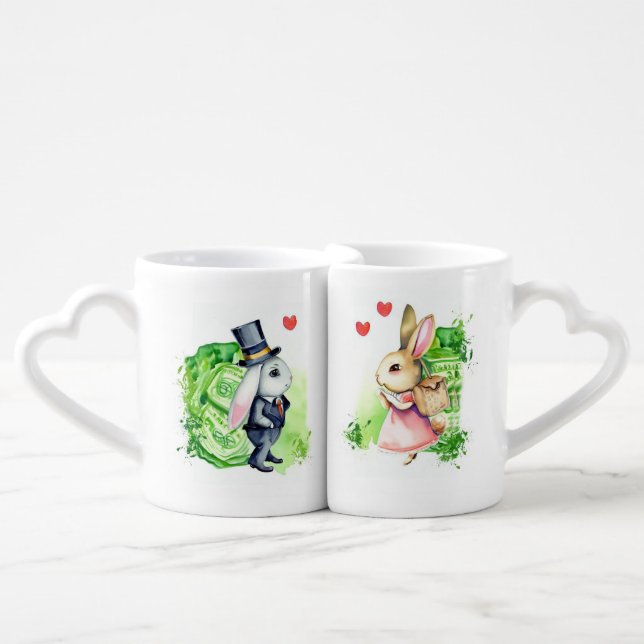 Bunny Love Couples Mug Set Gift For Anniversary (Front Nesting)