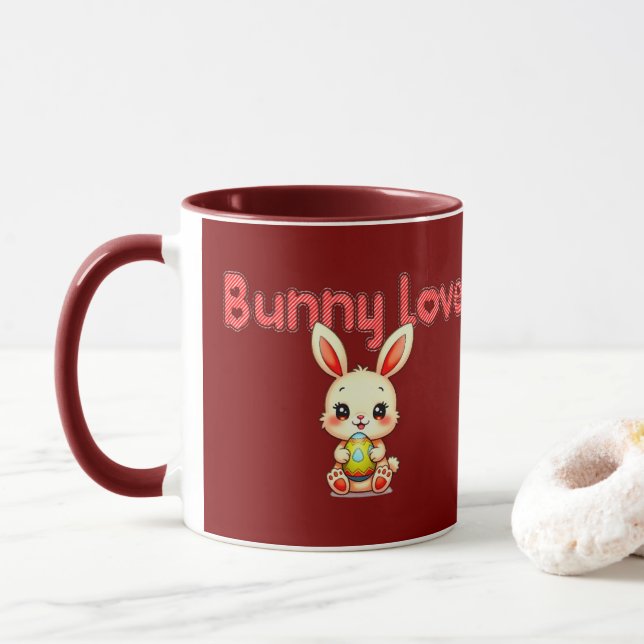 Bunny Love – Cute Easter Bunny Design - caneca Mug (With Donut)