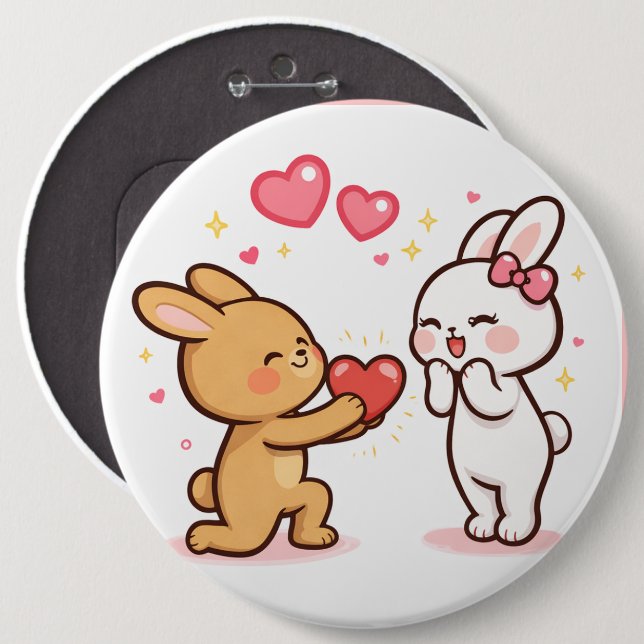 Bunny Love Heart Gift Cute Cartoon Design Button (Front & Back)
