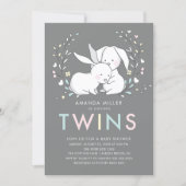 Bunny Love TWINS Baby Shower Invitation (Front)
