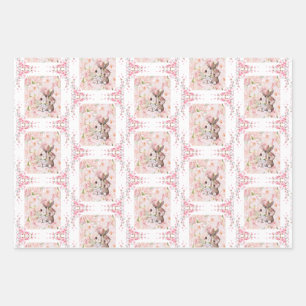Bunny Love with pink roses Wrapping Paper Sheets