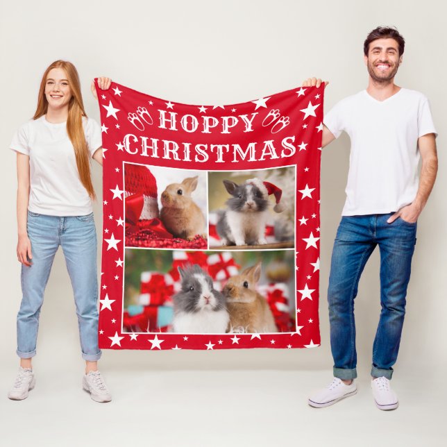 Bunny Lover's Hoppy Christmas Customizable Photo Fleece Blanket (In Situ)
