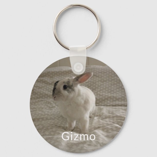 Bunny Lover's Personalized Photo and Name Keepsake Keychain (Front)