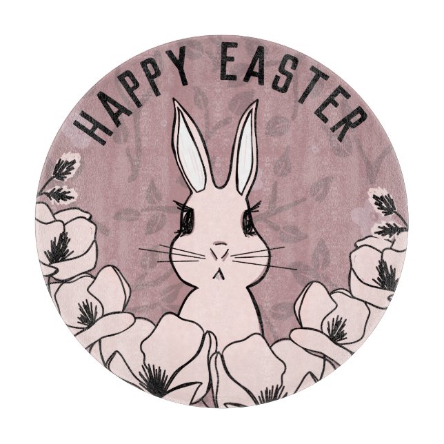 Bunny Magnolia Flower Easter Cutting Board (Front)