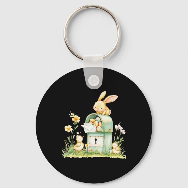 Bunny Mailbox Delivering With Eggs  Keychain (Front)
