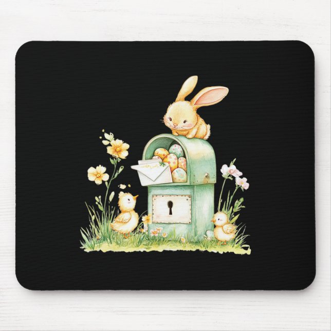 Bunny Mailbox Delivering With Eggs  Mouse Pad (Front)