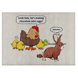 Bunny makes chocolate poop funny cartoon cutting board