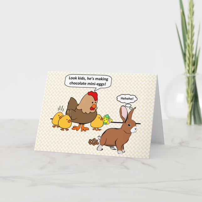 Bunny makes chocolate poop funny cartoon holiday card (Front)
