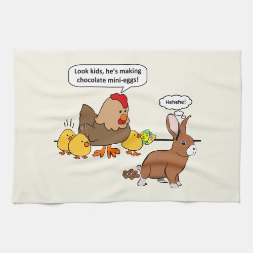 Bunny makes chocolate poop funny cartoon kitchen towel